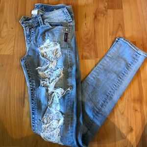 Silver; Lace jeggings